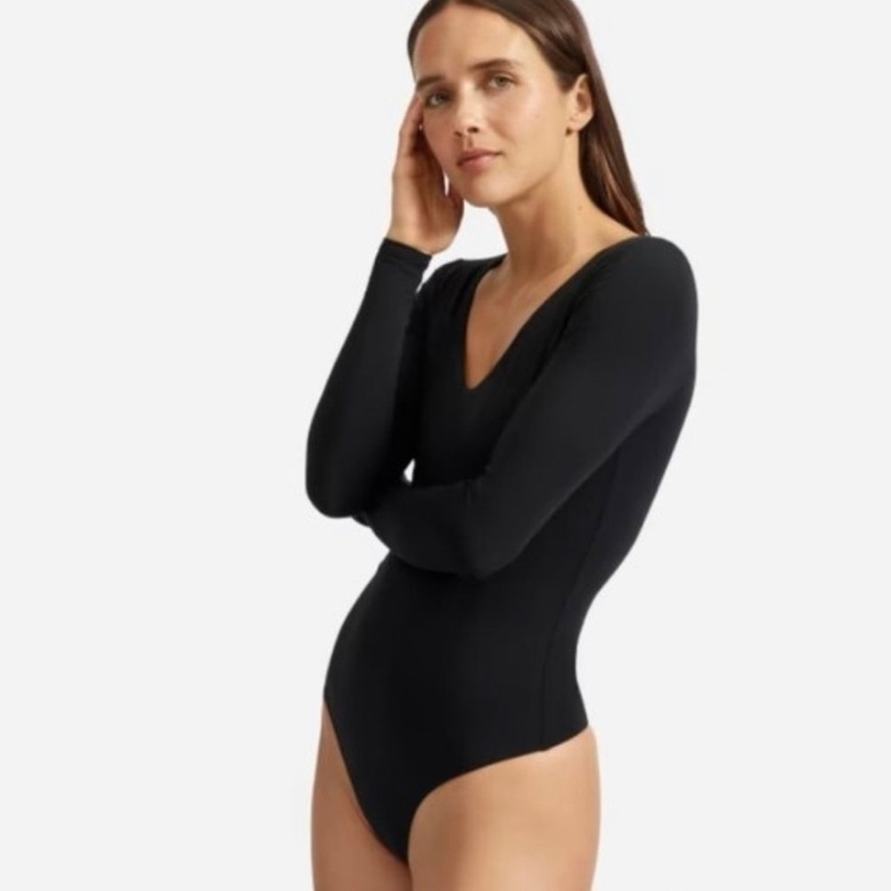 Everlane Supima Cotton Bodysuit Long Sleeve Black V-Neck Small